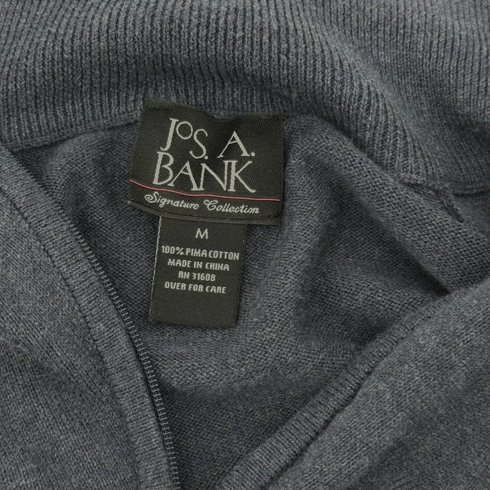 Jos. A. Bank 1/4 Zip Sweater Mens M‎ Signature Collection Pima Cotton Blue Knit
